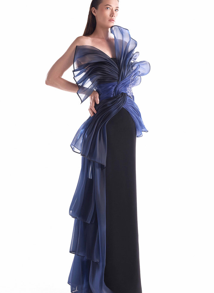 Column Gown with Twisted Dual-Tone Organza Draping