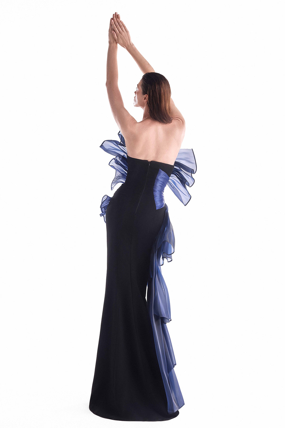 Column Gown with Twisted Dual-Tone Organza Draping