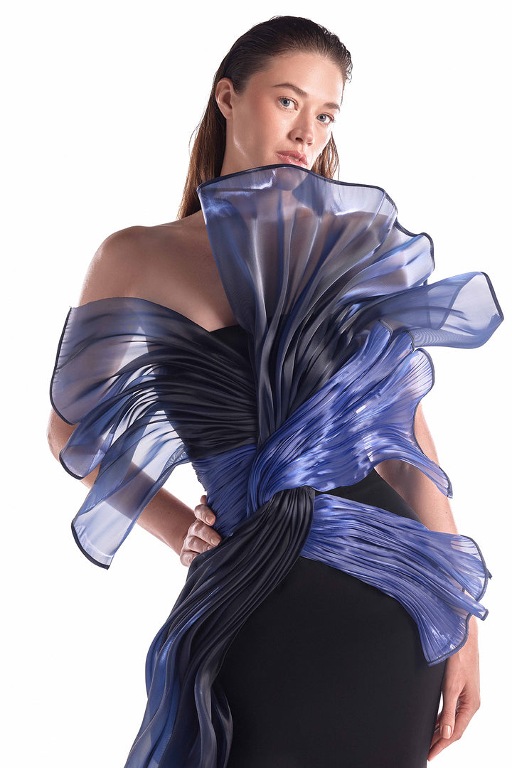 Column Gown with Twisted Dual-Tone Organza Draping