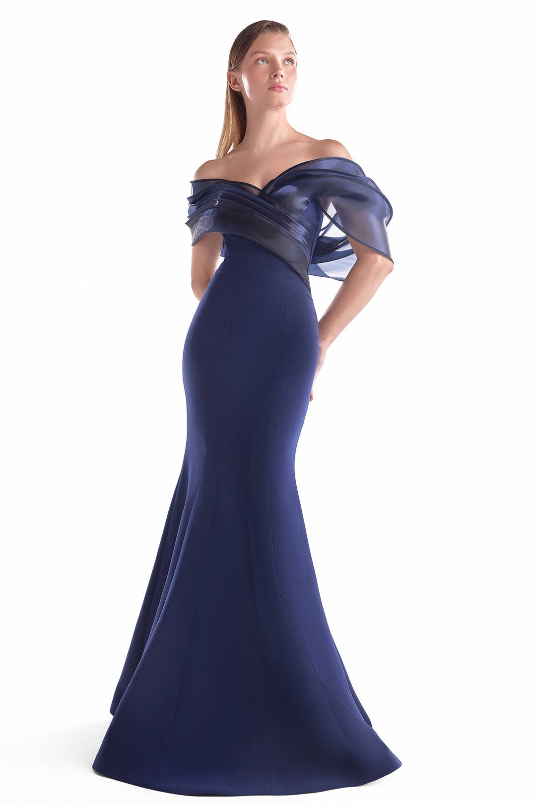 Off-Shoulder Mermaid Dress with Liquid Organza Draping