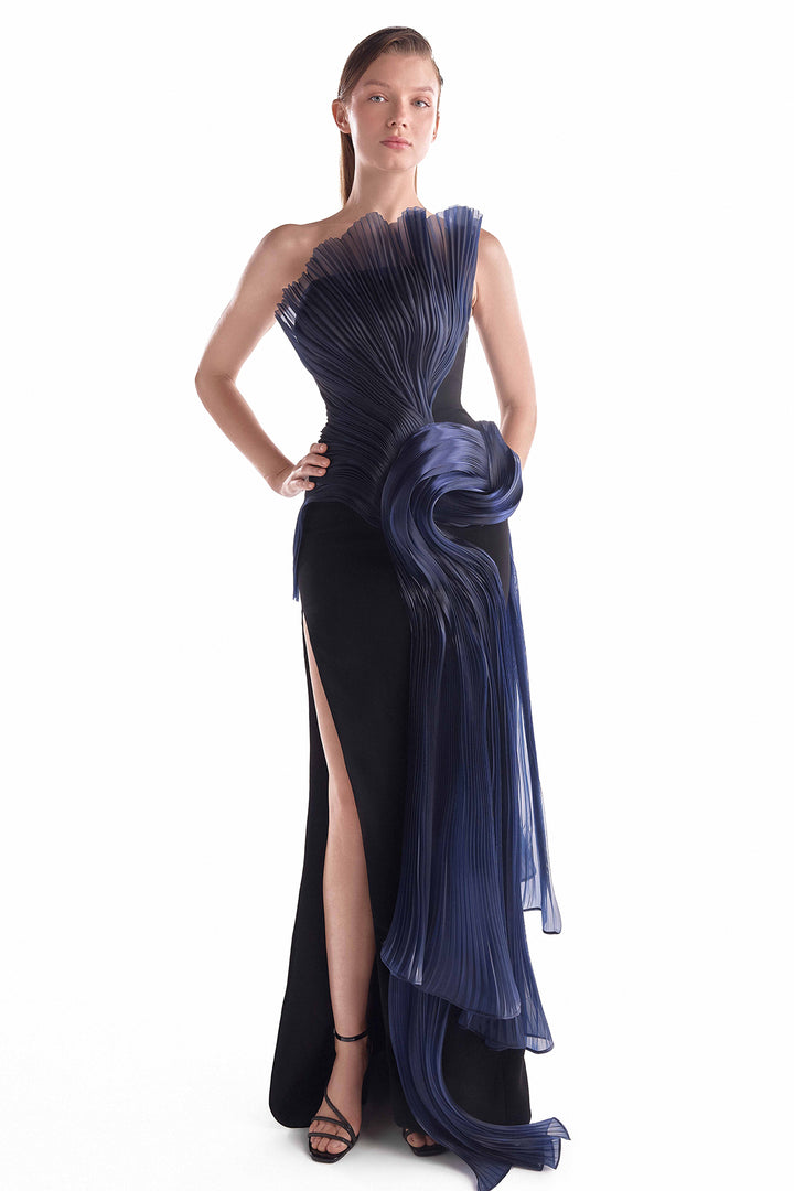 Strapless Dress with Pleated Organza