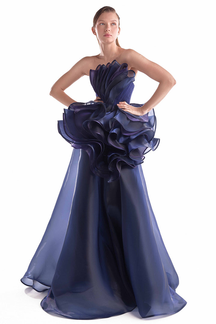 Organza Gown with Sculptural Bloom and Sheer Skirt