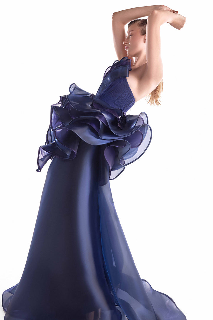 Organza Gown with Sculptural Bloom and Sheer Skirt