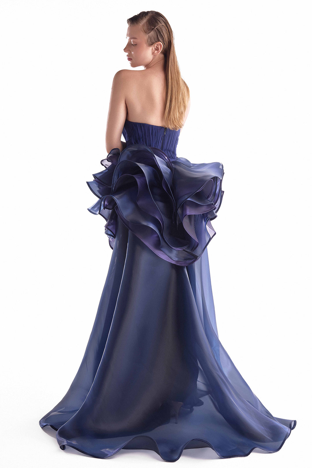 Organza Gown with Sculptural Bloom and Sheer Skirt