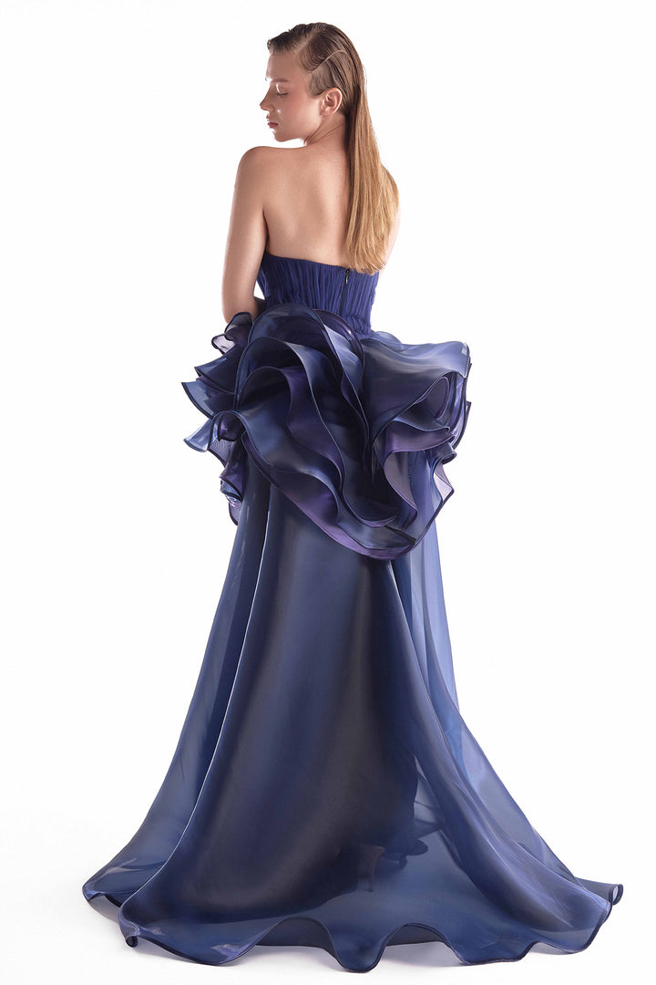 Organza Gown with Sculptural Bloom and Sheer Skirt