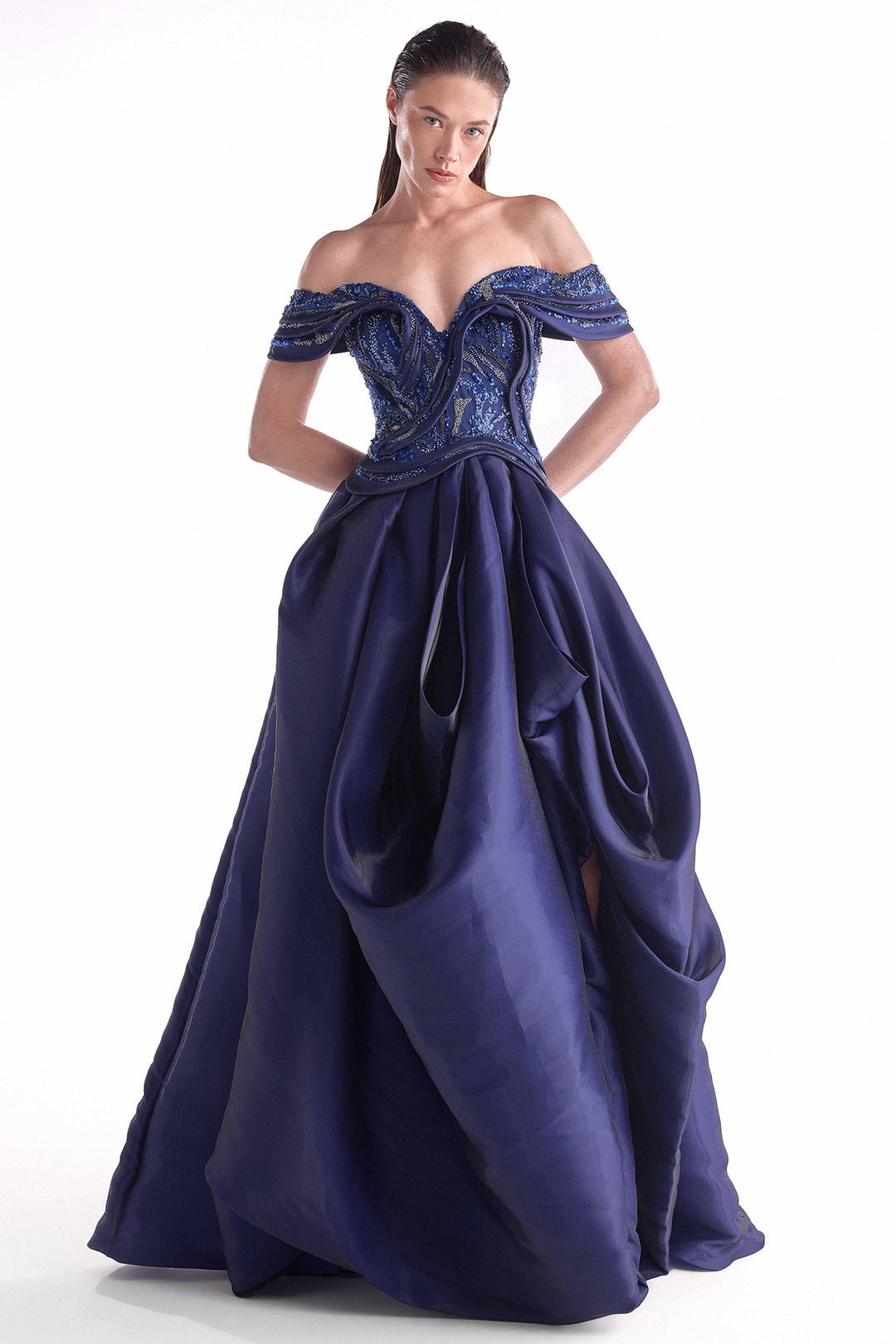 Embellished Organza Dress with Sculpted Bodice