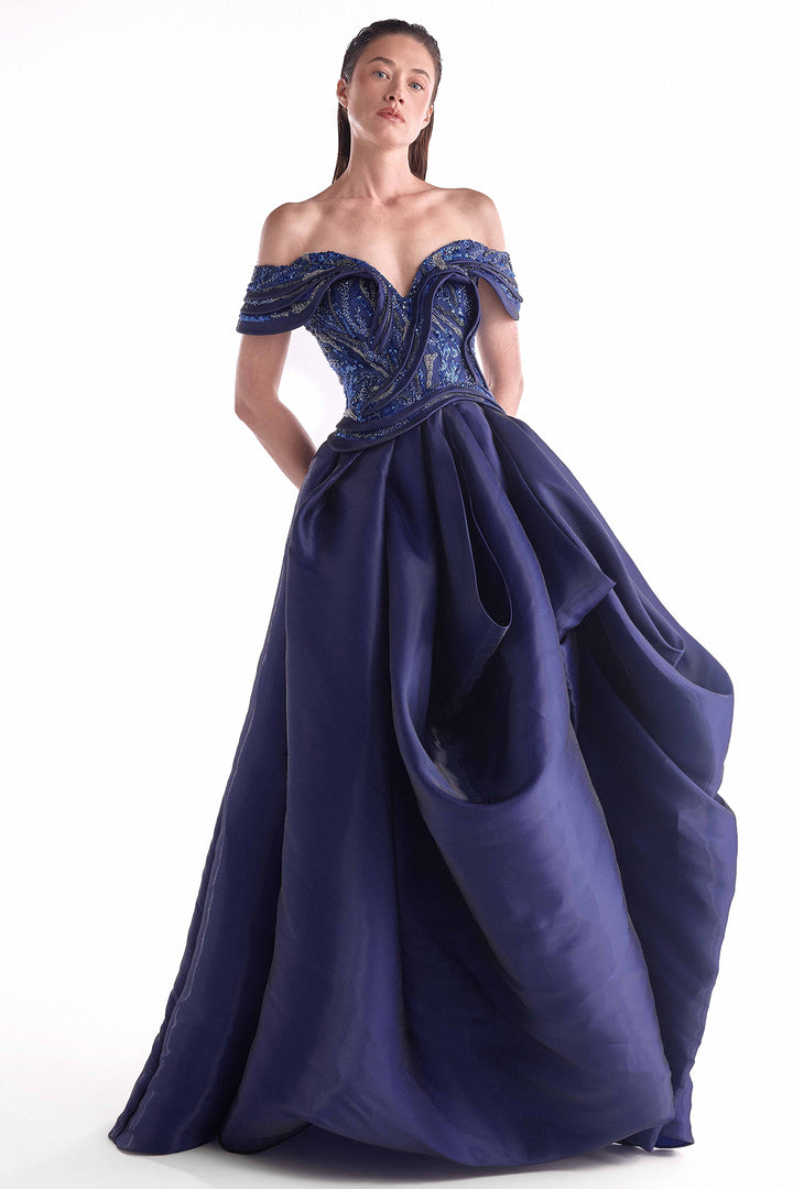 Embellished Organza Dress with Sculpted Bodice