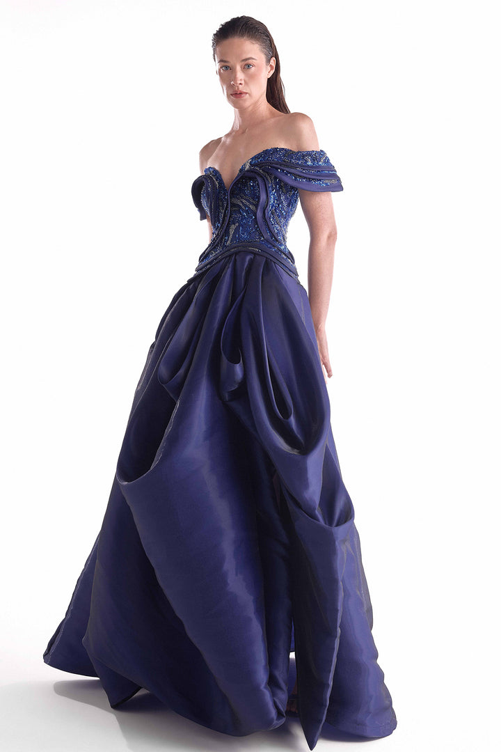 Embellished Organza Dress with Sculpted Bodice