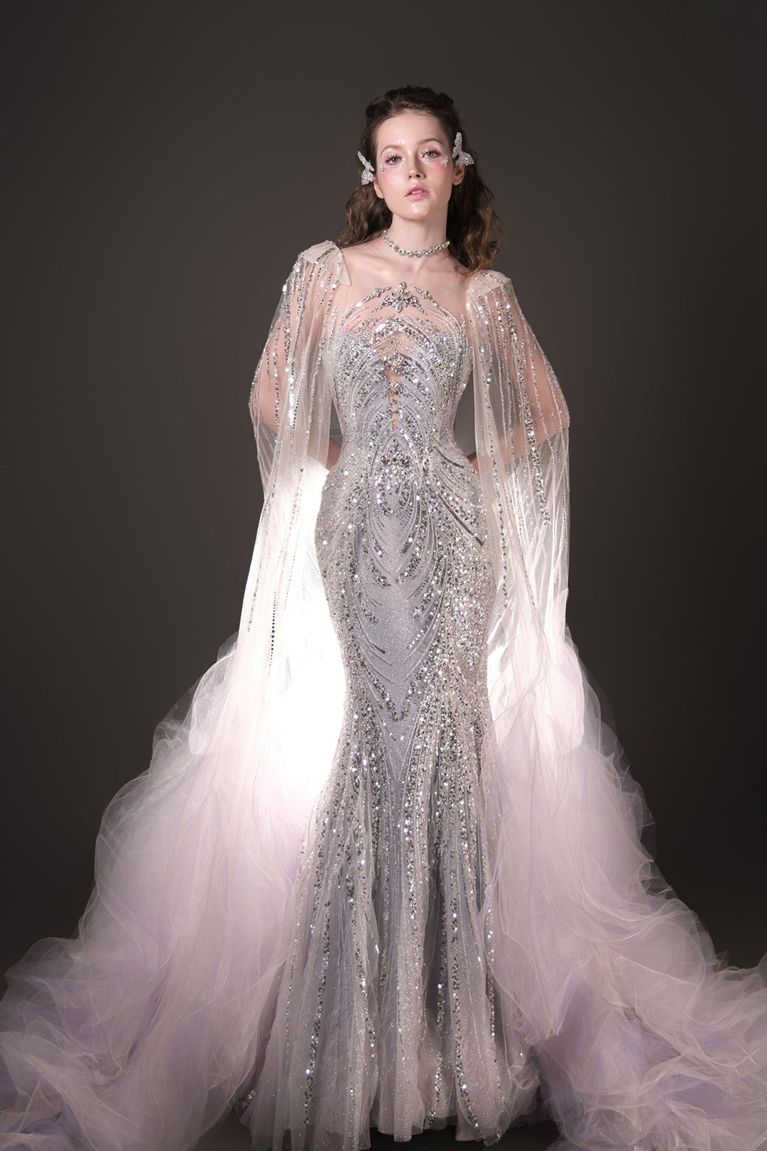 Mermaid Dress with Beaded Bodice and Cape
