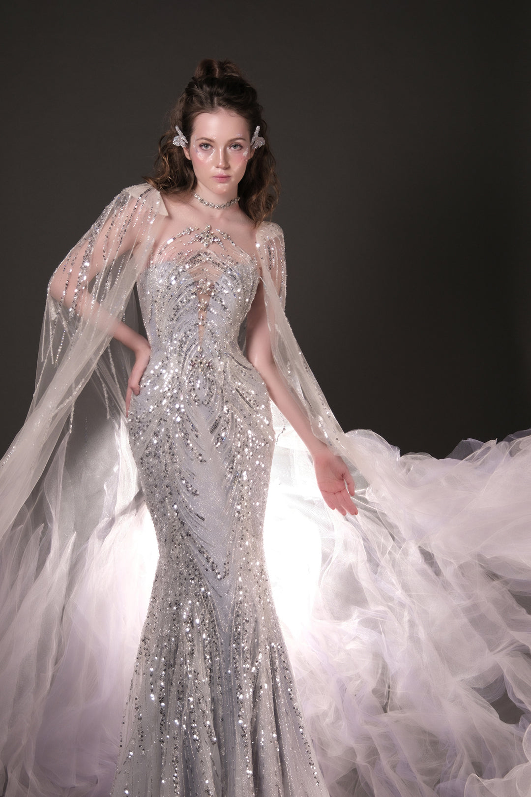 Mermaid Dress with Beaded Bodice and Cape