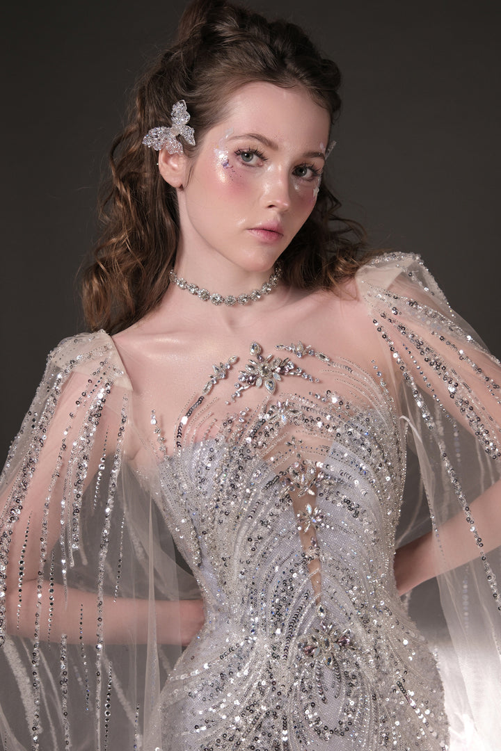 Mermaid Dress with Beaded Bodice and Cape