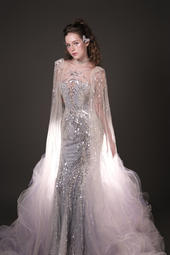 Mermaid Dress with Beaded Bodice and Cape