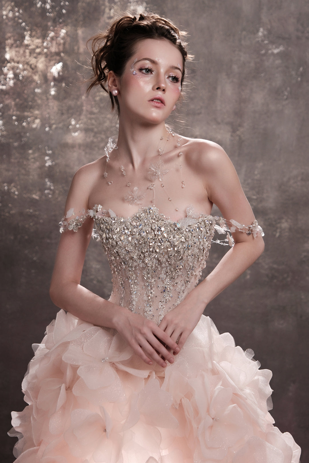 A-Line Blush Dress with Beaded Bodice