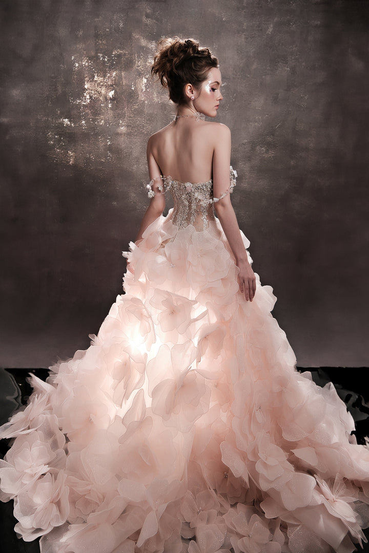 A-Line Blush Dress with Beaded Bodice