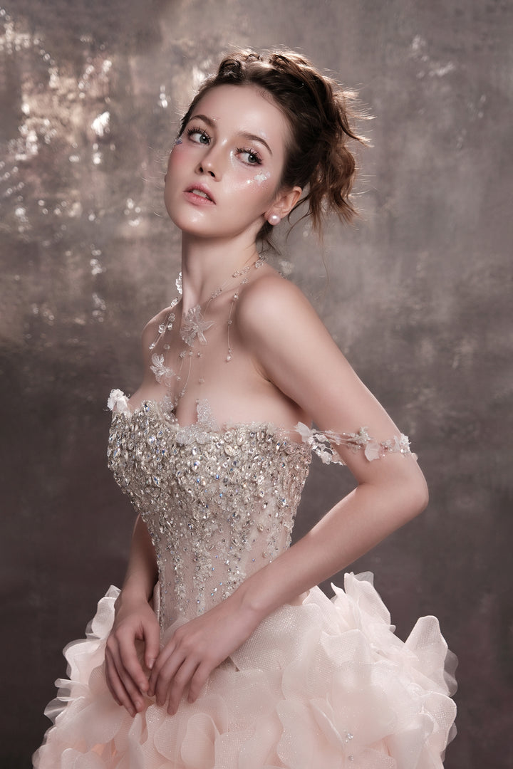 A-Line Blush Dress with Beaded Bodice
