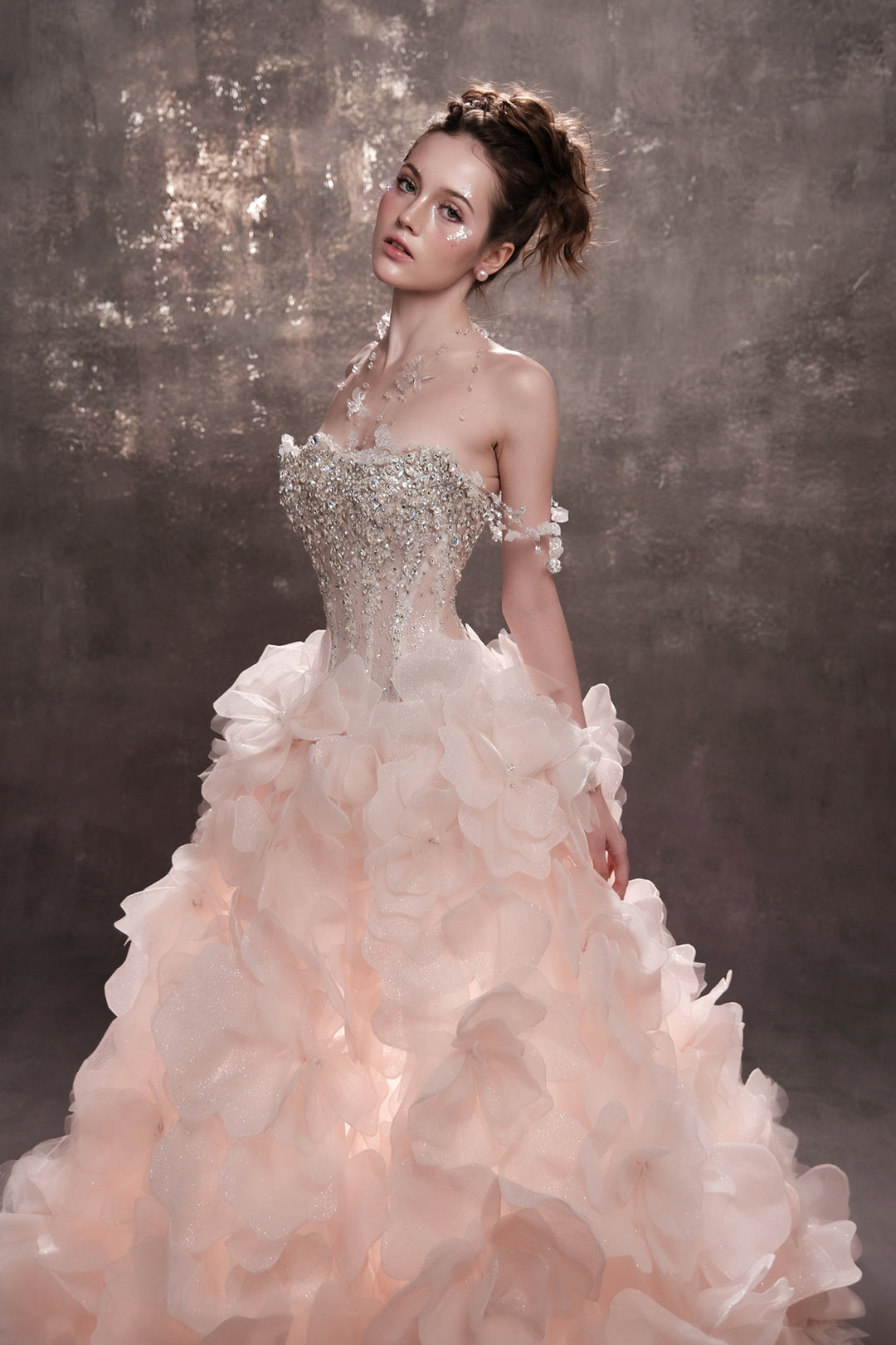 A-Line Blush Dress with Beaded Bodice
