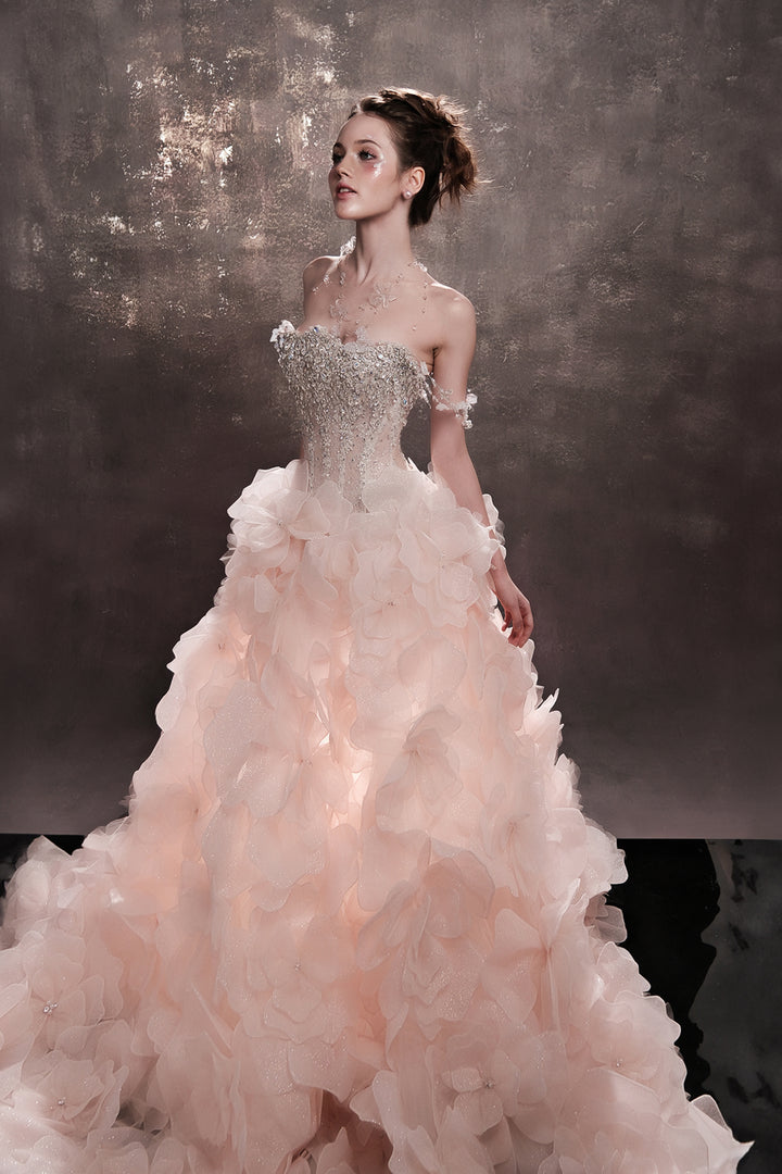 A-Line Blush Dress with Beaded Bodice Blush Pink / FR 44