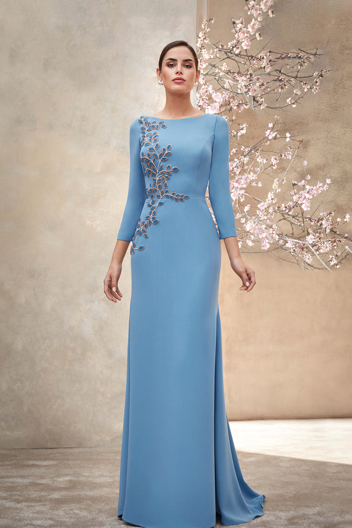 Crepe Mermaid Dress with Jewelled Appliqué