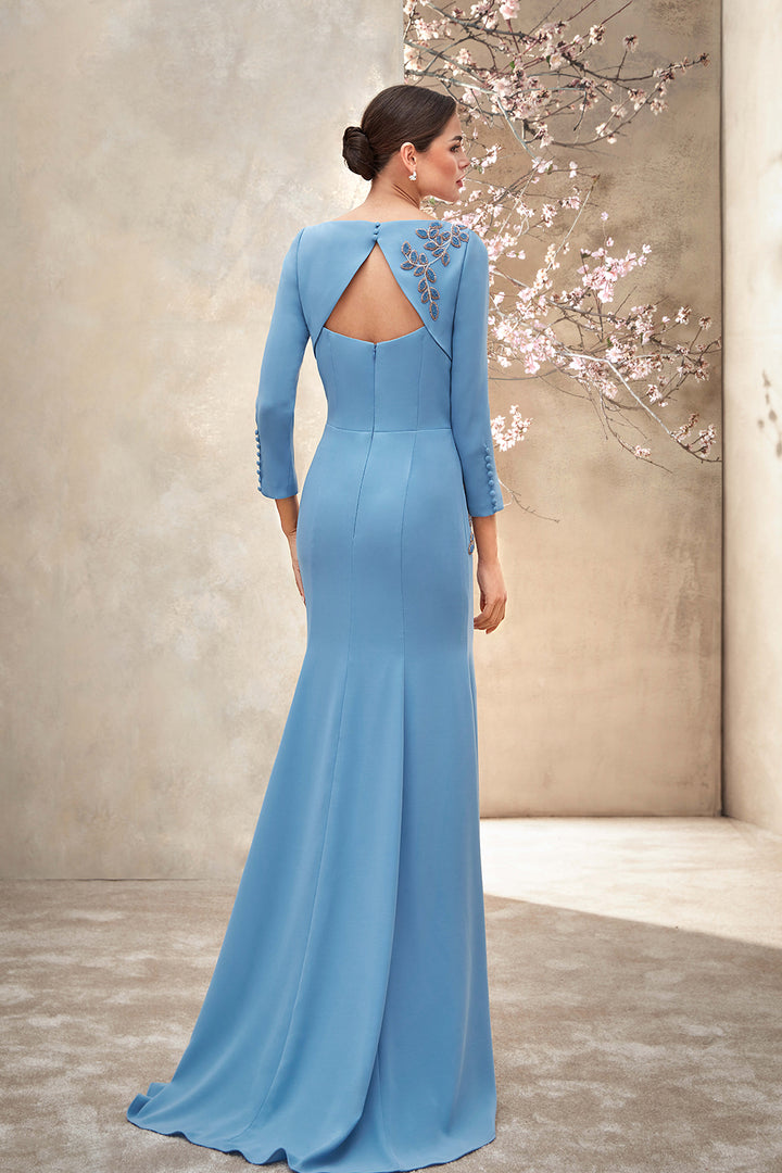 Crepe Mermaid Dress with Jewelled Appliqué