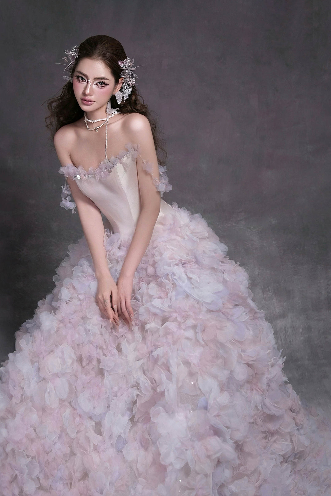 A-Line Dress with Floral Appliqués