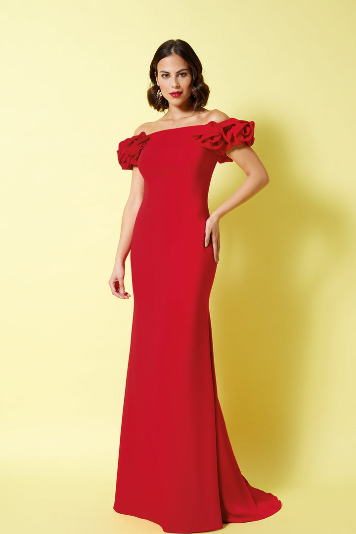 Mermaid Crepe Dress with Floral Sleeves