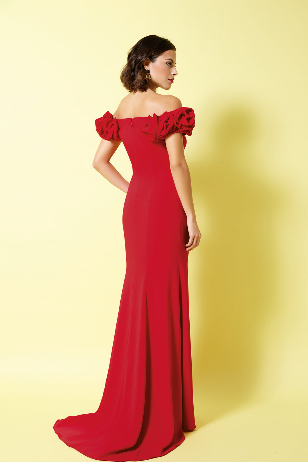 Mermaid Crepe Dress with Floral Sleeves