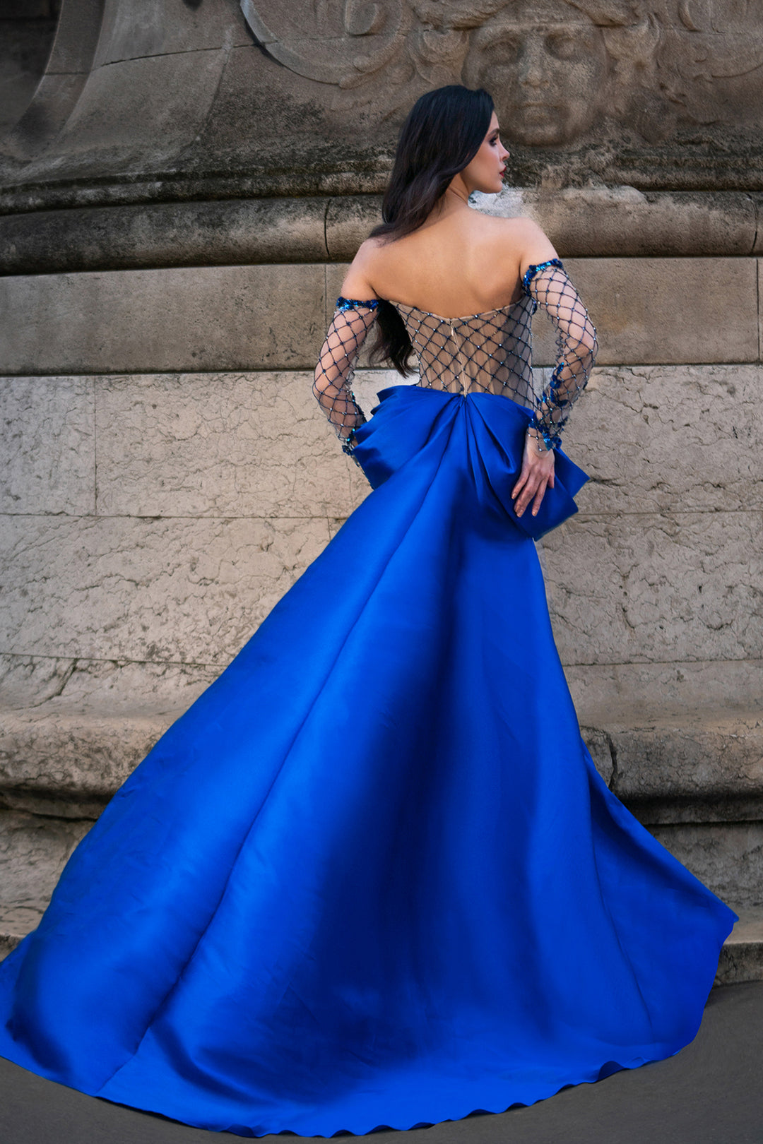 Off-Shoulder Indigo Blue Evening Dress