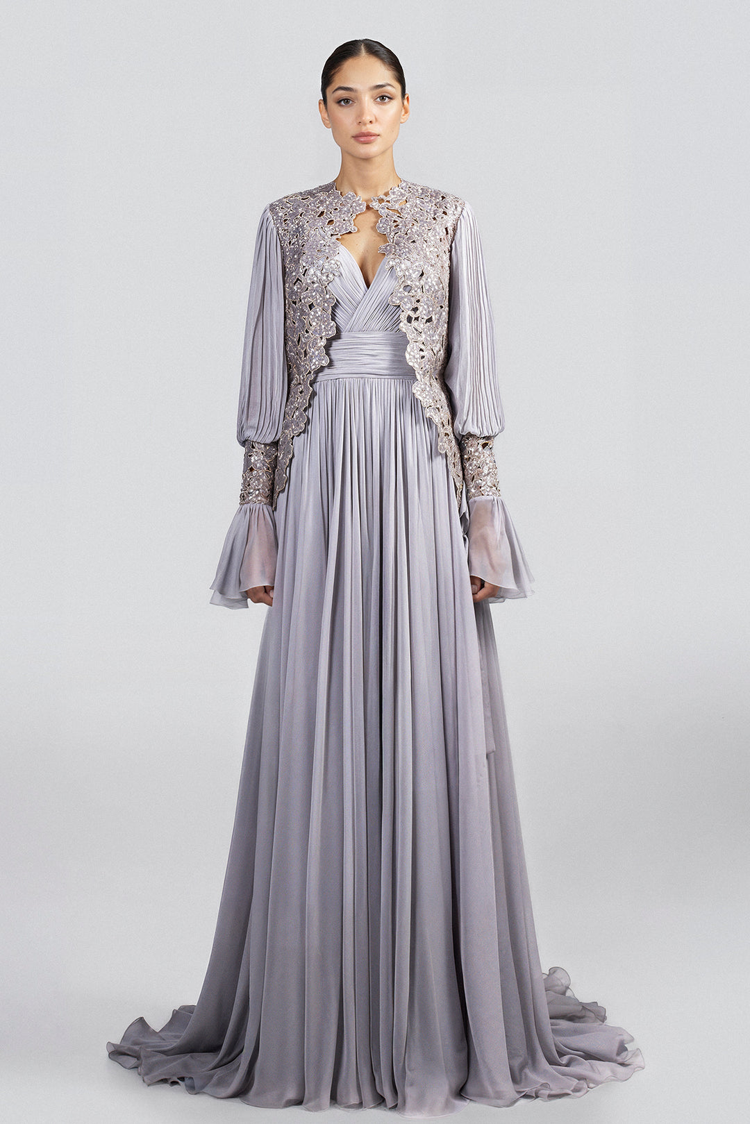 Long Dress With Embroidered Jacket FR 46 / Grey Long Dress With Embroidered Jacket FR 46 / Grey