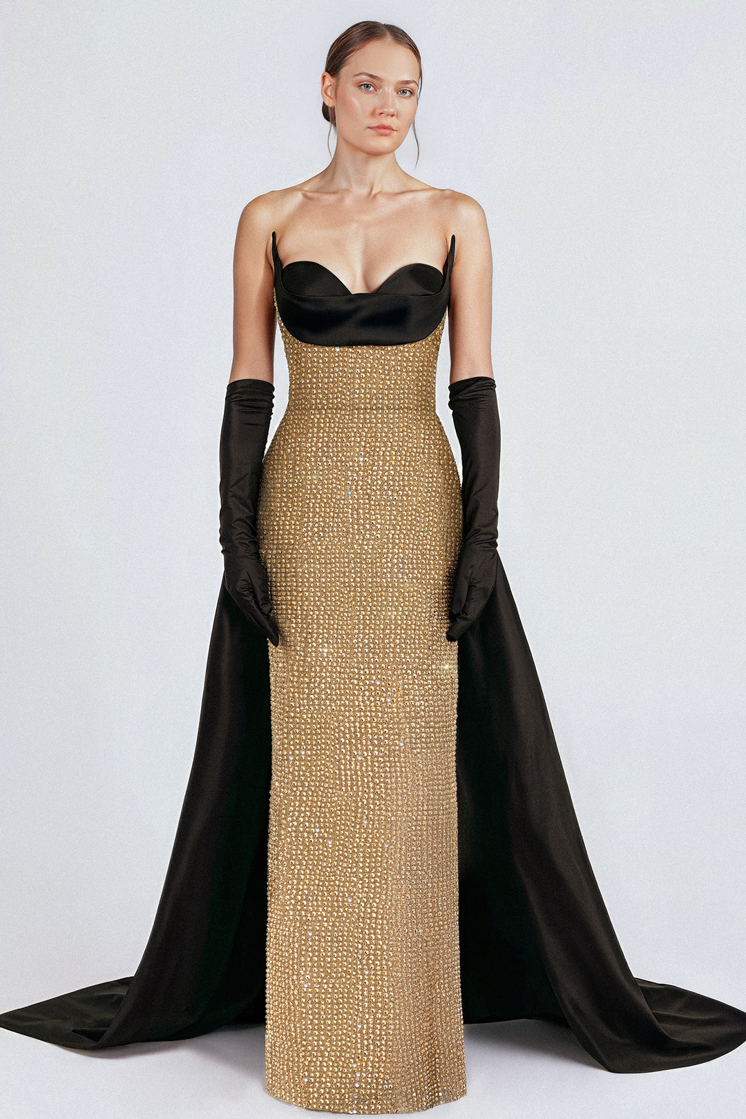 Crystal-Embellished Fitted Column Dress with Overskirt M.R DESIGN Crystal-Embellished Fitted Column Dress with Overskirt M.R DESIGN