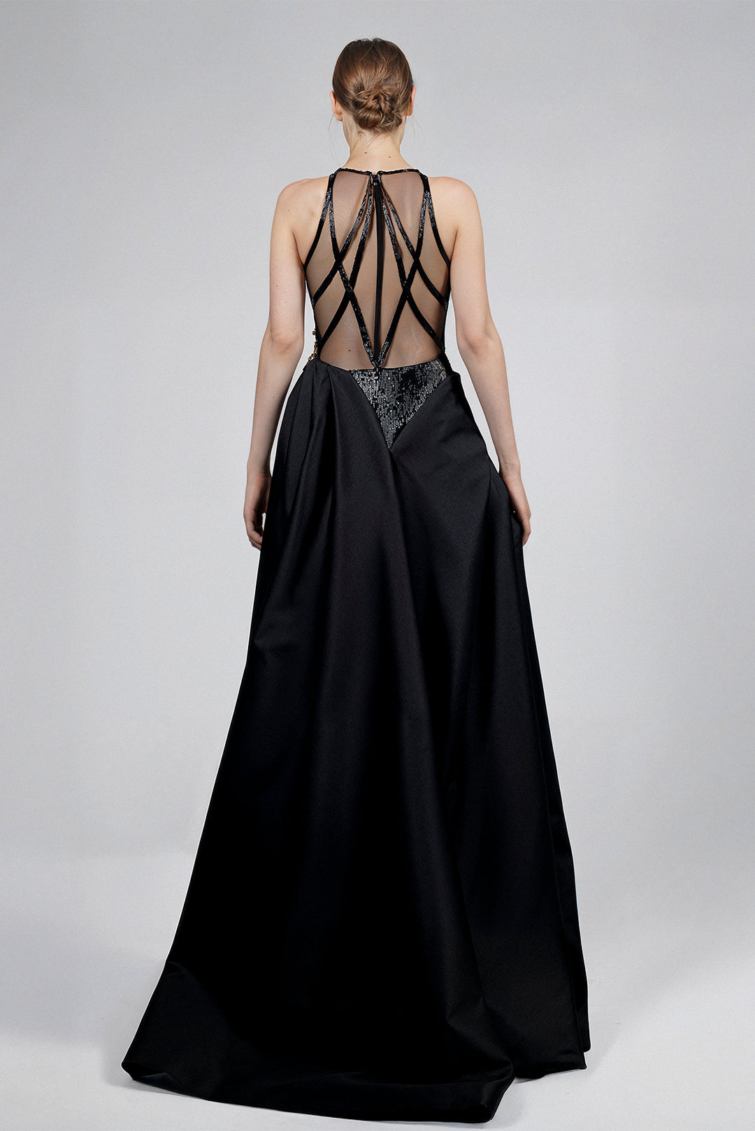 Floor-Length Evening Dress with Floral Embellishments, Side Gathering M.R DESIGN Floor-Length Evening Dress with Floral Embellishments, Side Gathering M.R DESIGN