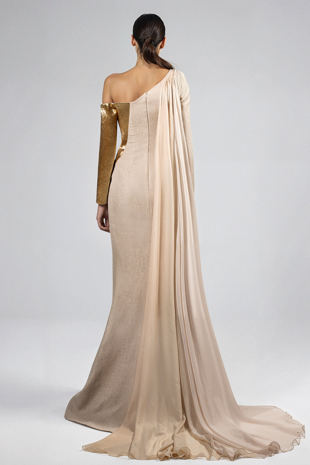 One-Shoulder Dress with High Slit and Flowing Train M.R DESIGN One-Shoulder Dress with High Slit and Flowing Train M.R DESIGN