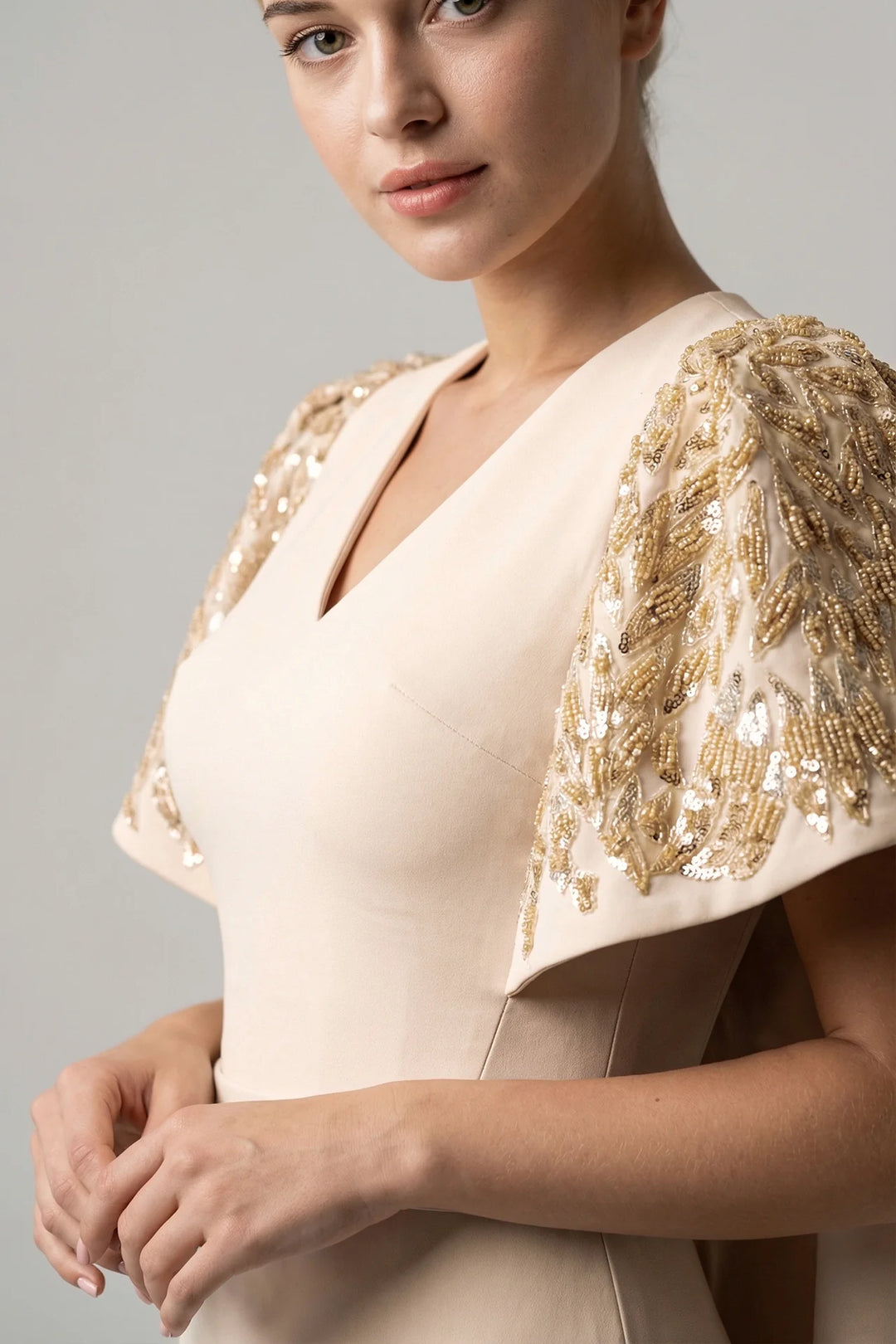 Cape Sleeve Crepe Dress