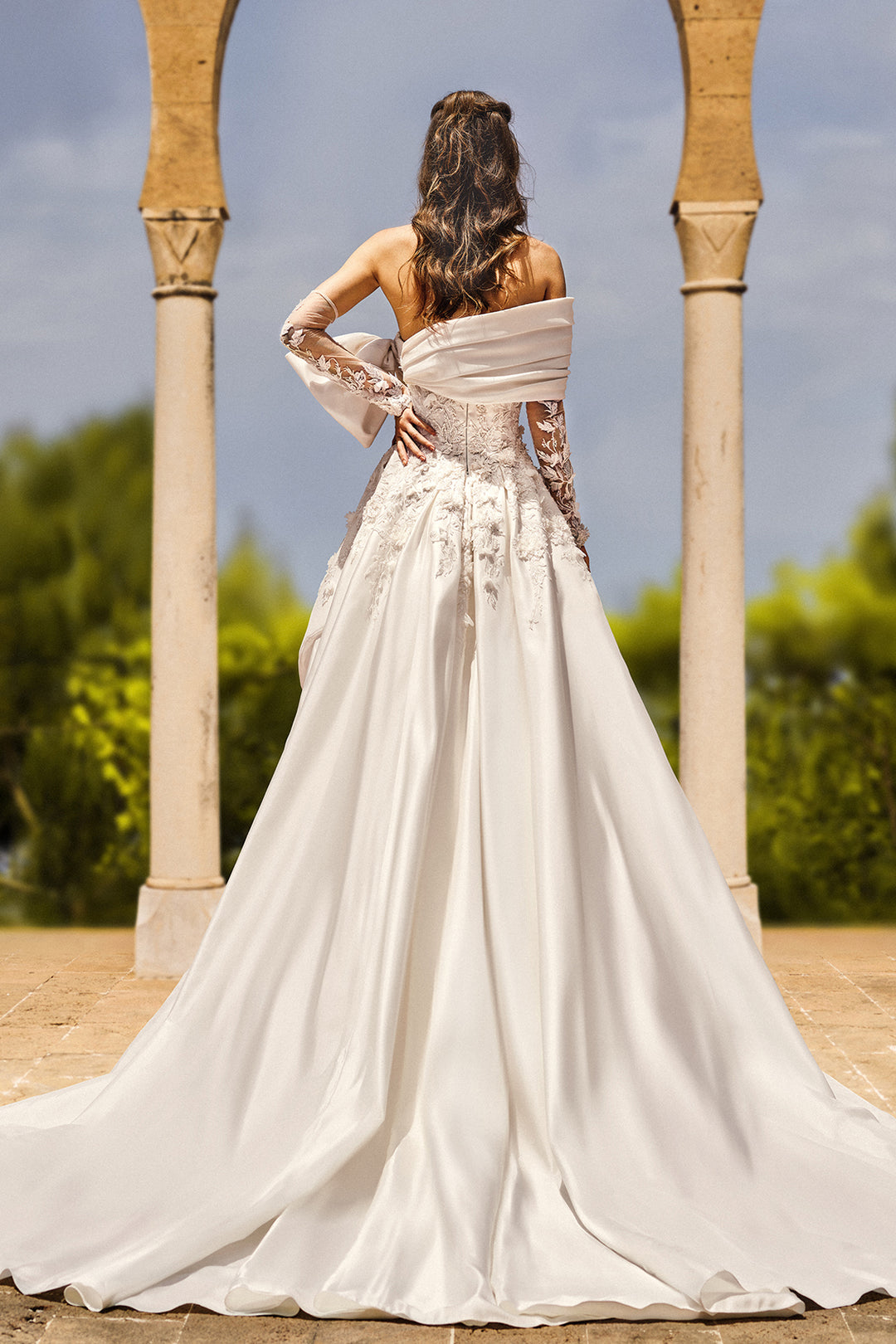 One-Shoulder Mermaid Dress with Draped Overskirt