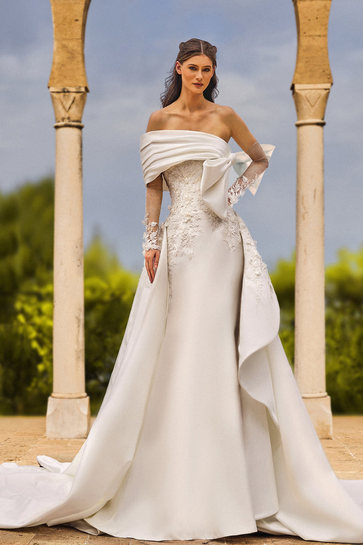 One-Shoulder Mermaid Dress with Draped Overskirt