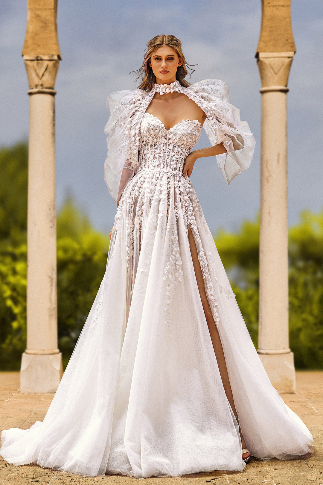 Strapless Tulle Embroidered A-line Dress with Bolero M.R DESIGN Strapless Tulle Embroidered A-line Dress with Bolero M.R DESIGN