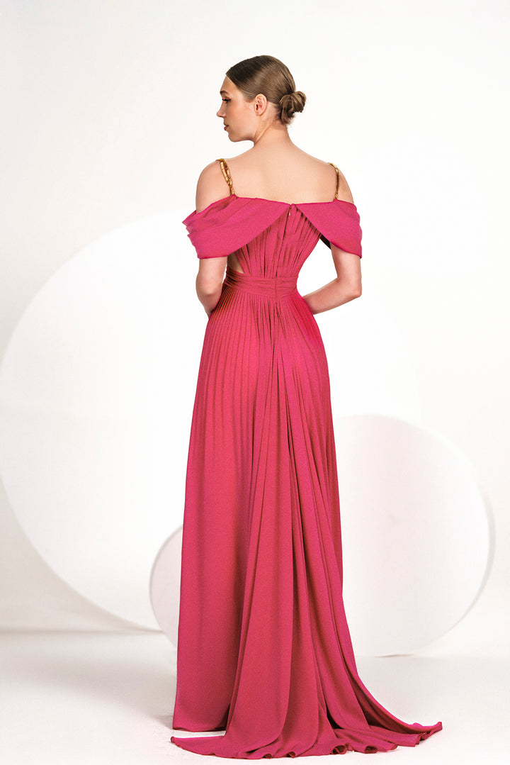 Flared A-line Dress with Cold-Shoulders