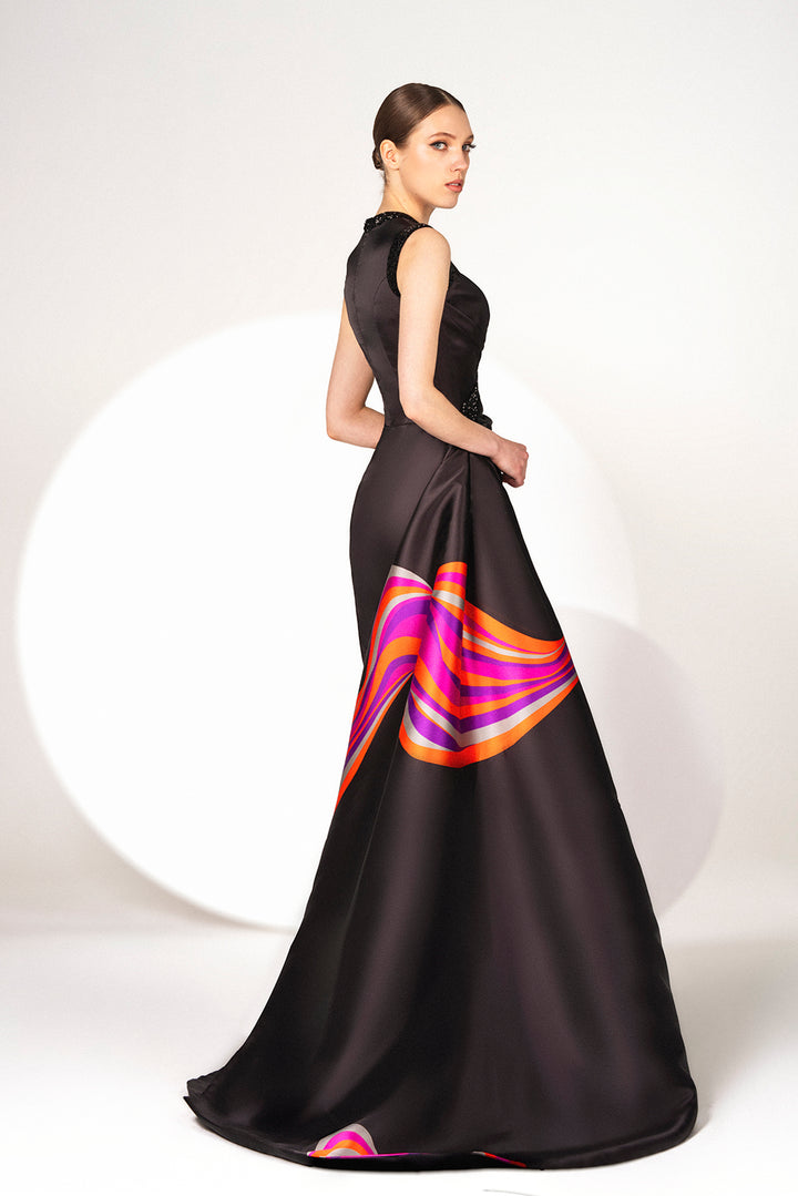 Mikado Sleeveless Column Dress with Overskirt