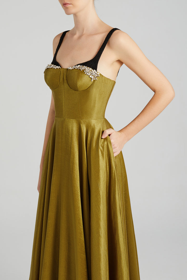 Lamé Crepe Train Dress