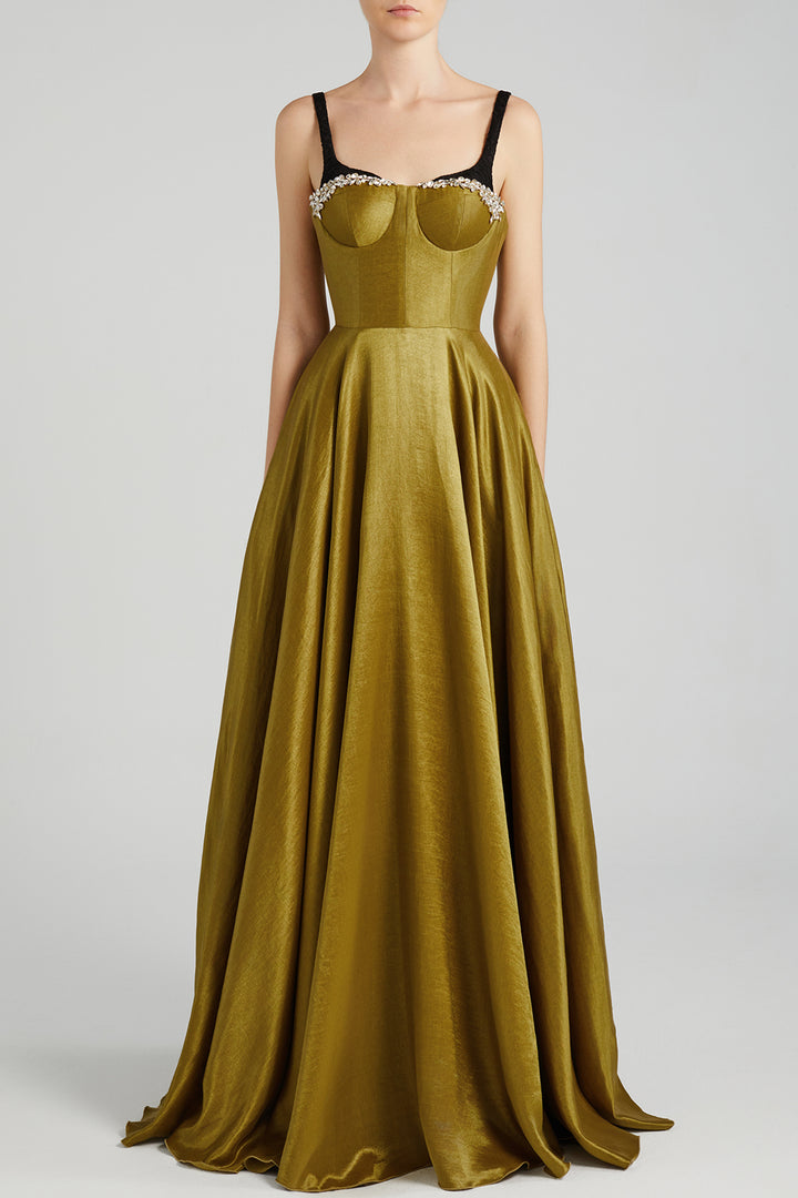 Lamé Crepe Train Dress