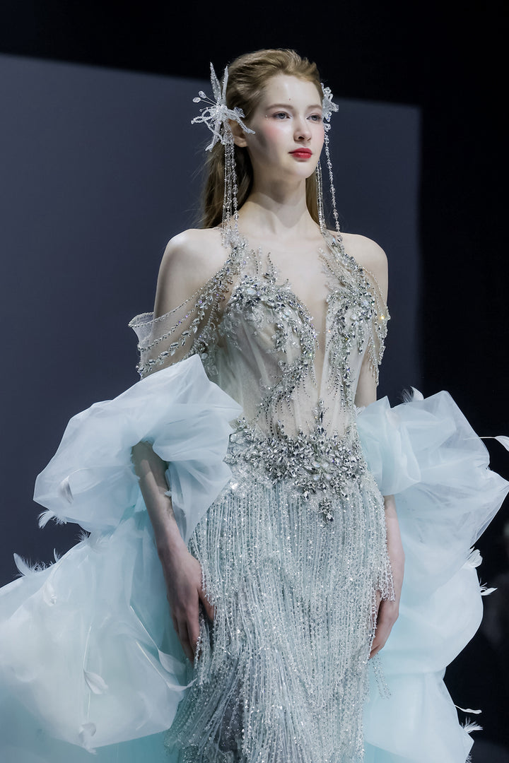 Embroidered Column Dress with Capelet