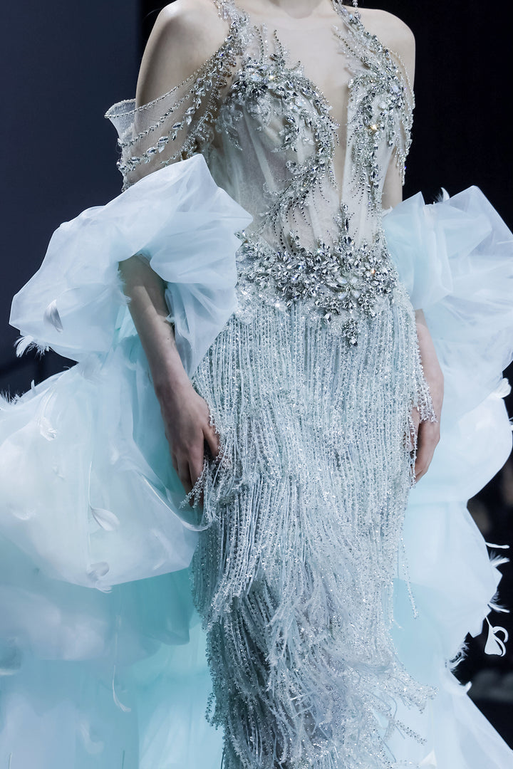 Embroidered Column Dress with Capelet