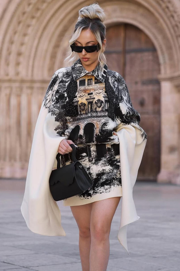 Printed Cape Mini Dress