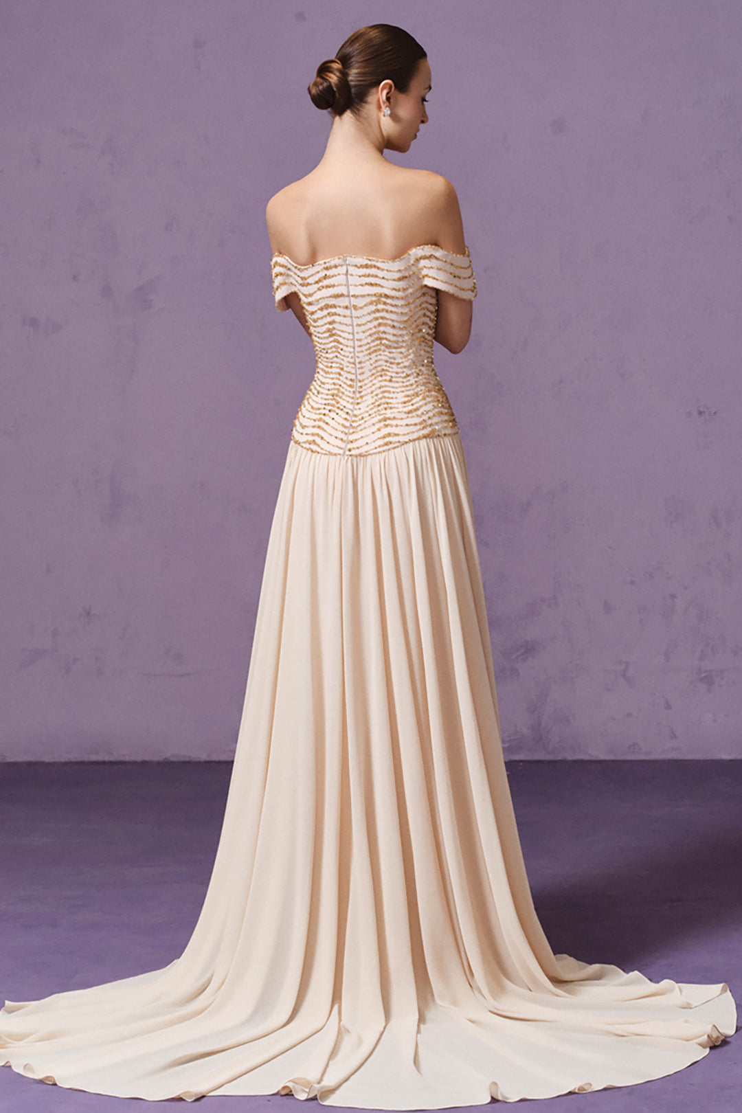 Off-the-Shoulder with Crystal Embellished Dress