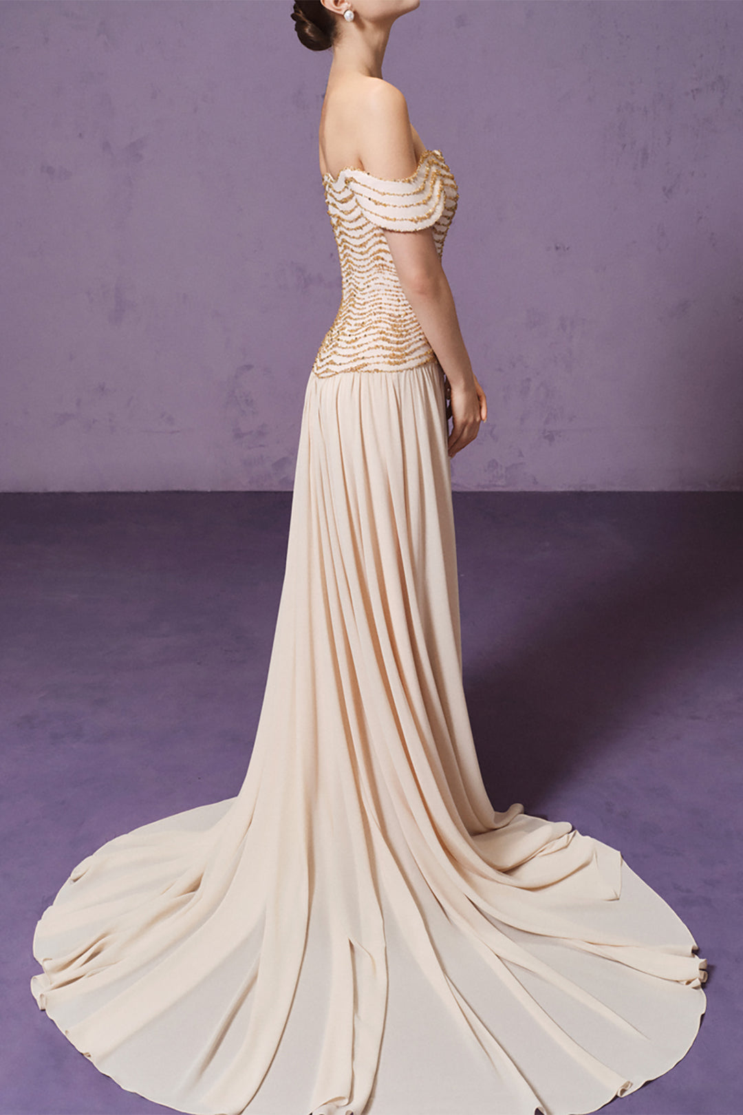 Off-the-Shoulder with Crystal Embellished Dress