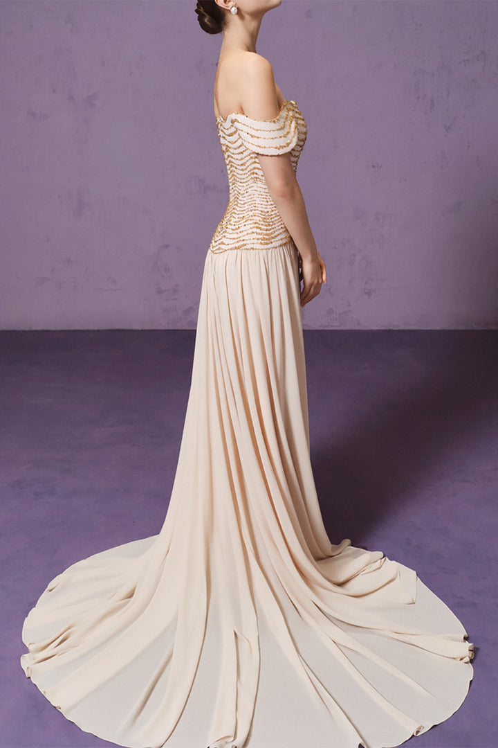 Off-the-Shoulder with Crystal Embellished Dress