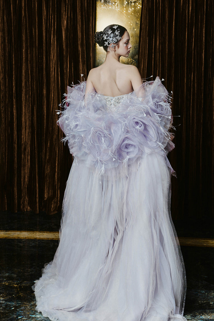 Beaded Bodice with Cape And High-Low Dress