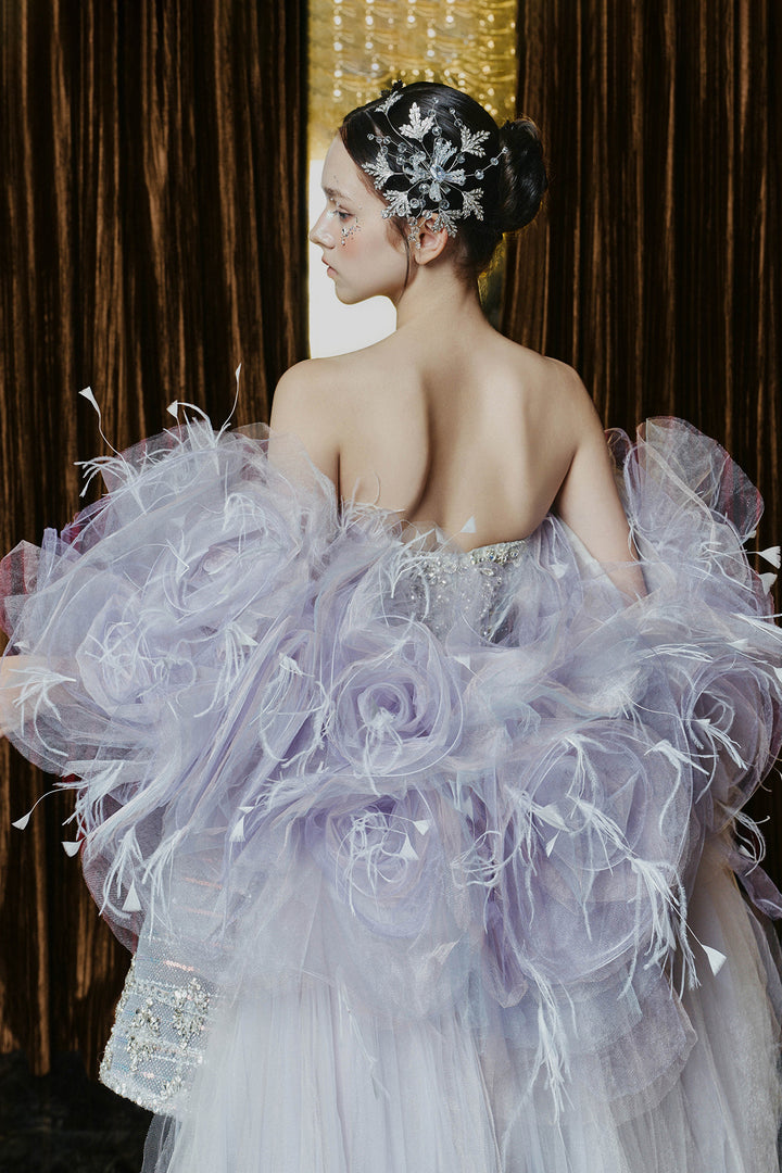 Beaded Bodice with Cape And High-Low Dress