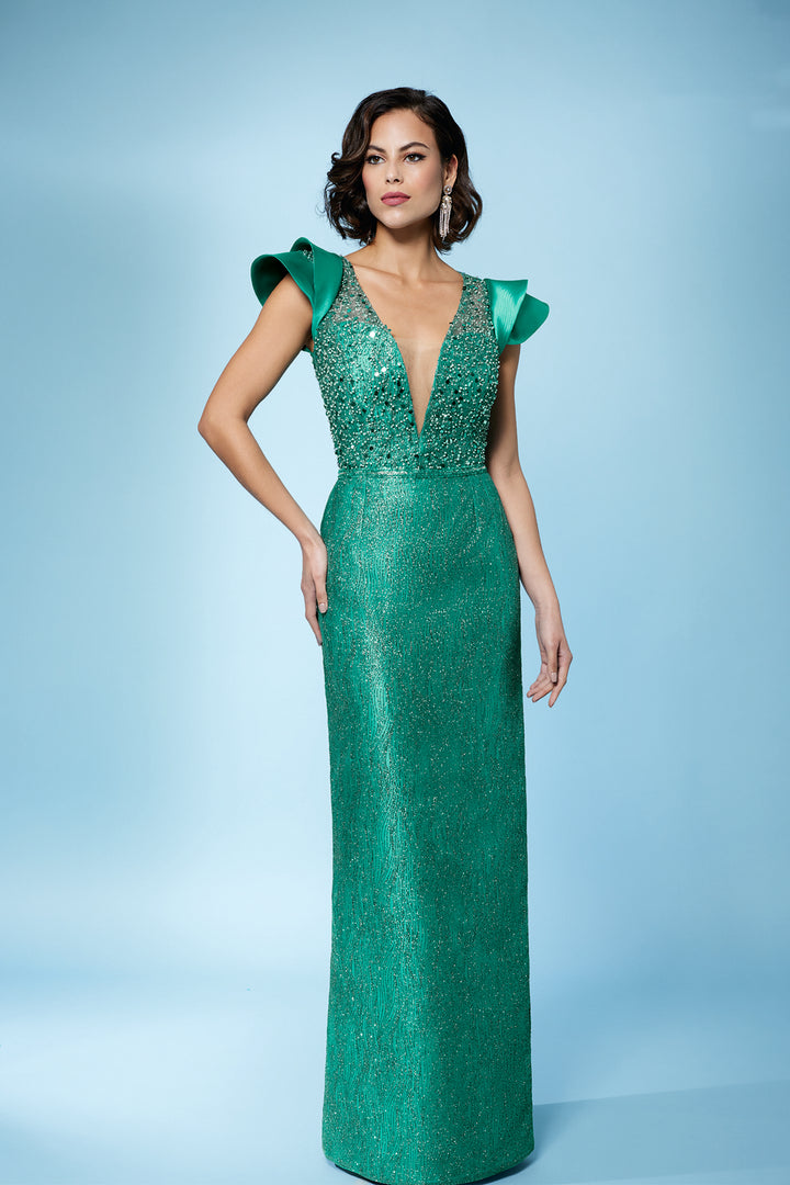 Beaded Evening Dress with Ruffles