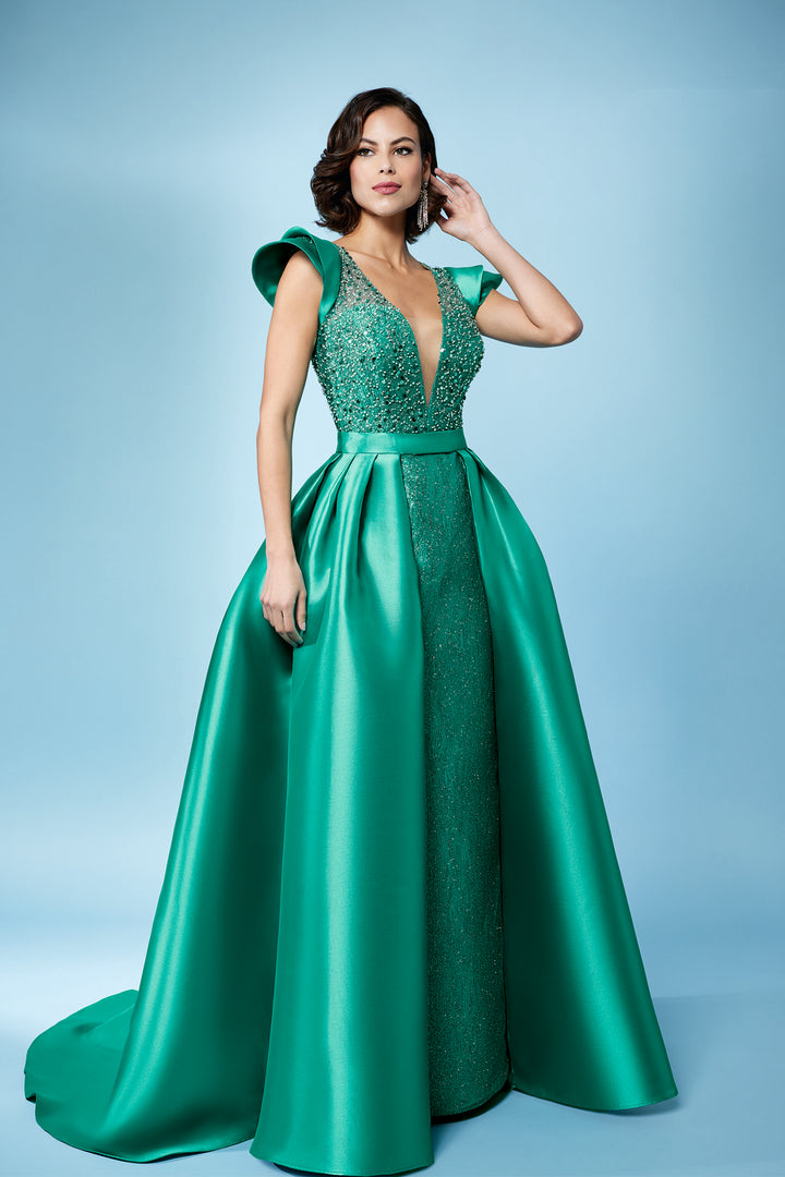 Beaded Dress with Ruffles and Overskirt