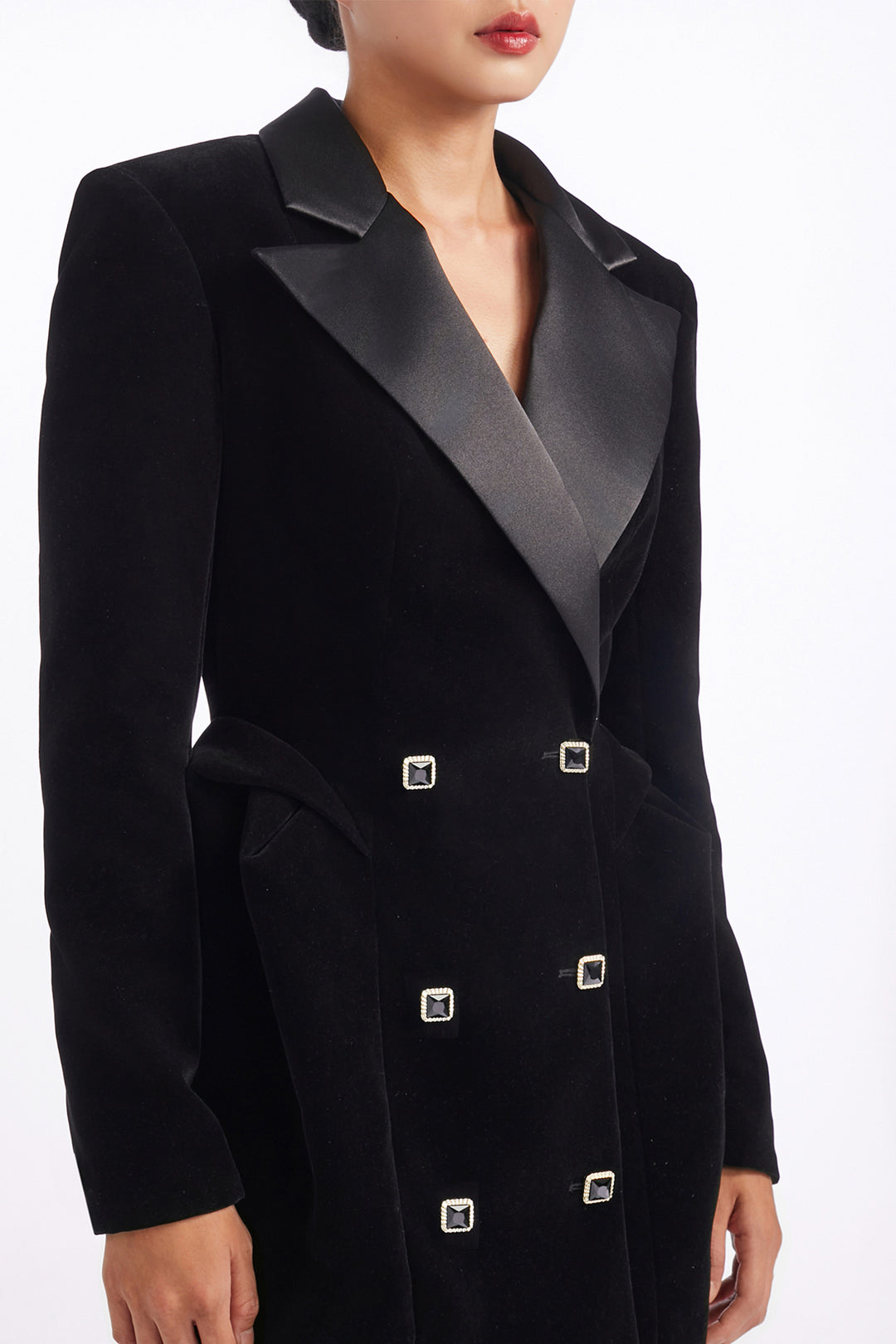 Satin Peak Lapel Double Breasted with Tuxedo Mini Dress